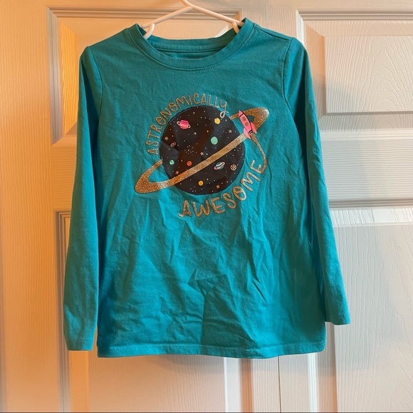 Cat & Jack girls teal long sleeve planet shirt XS - Picture 1 of 5